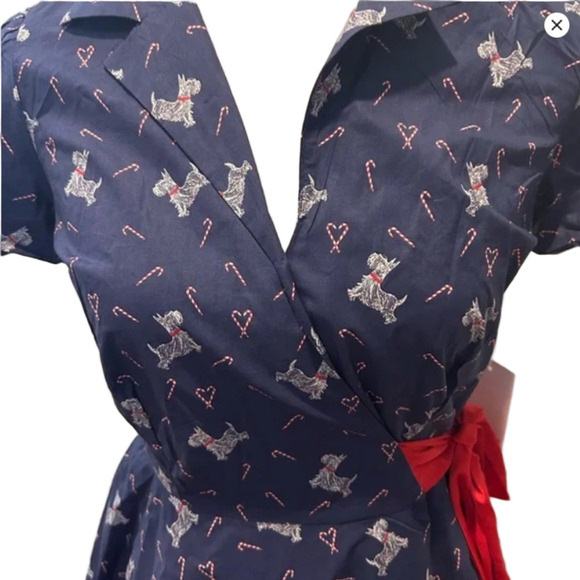 UNIQUE VINTAGE Retro Holiday Party Christmas Dog + Cand Canes Wrap Dress - Picture 10 of 10